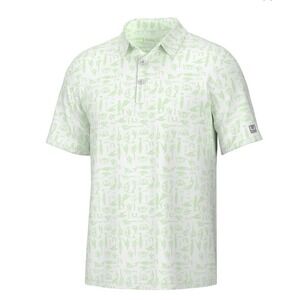 Huk Polo Pursuit Batiki  Mens XL White Green Tropical Beach Performance UPF 50